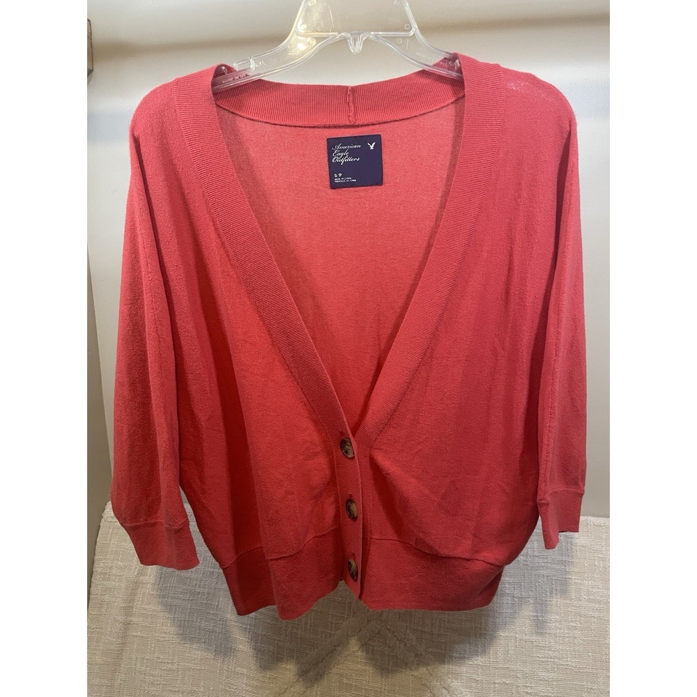 American Eagle Outfitters 3/4 Sleeve 3 Button Dark Pink Cardigan Sweater SP Y2K